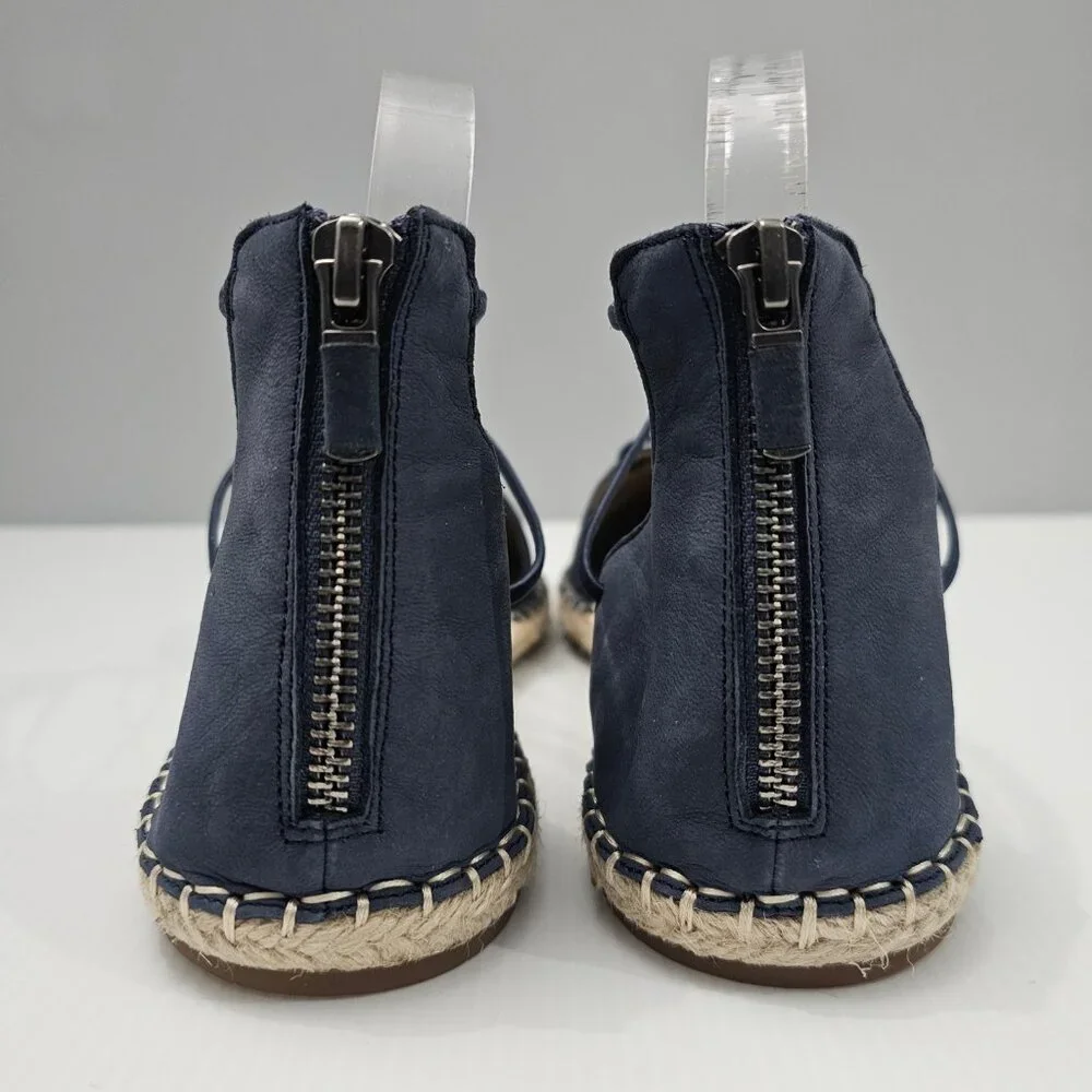 Eileen Fisher Lace Up Espadrille Flats Womens 11 Denim Blue Leather Sandal